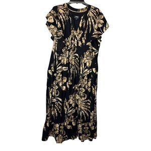 Anthropologie Maeve Black Flutter Sleeve Cassandra Maxi Dress XL